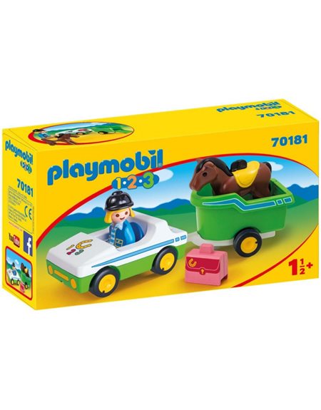 Playmobil 1.2.3 Όχημα Με Τρέιλερ Μεταφοράς Αλόγου - 70181