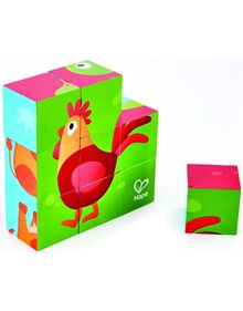 Hape Happy Puzzles Ξυλινο Παζλ Κυβοι Ζωακια Φαρμας - E1618 Hape Παιχνίδια Δραστηριοτήτων