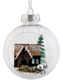 Χριστουγεννιάτικη Μπάλα (8cm) | Διάφανη - Ξύλινο Σπιτάκι - 53170 V. Christakopoulos Χριστουγεννιάτικες Μπάλες