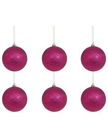 Χριστουγεννιάτικες Μπάλες (4cm) | Σετ 6 Τεμ. - Φούξια Glitter - 53182-5 V. Christakopoulos Χριστουγεννιάτικες Μπάλες