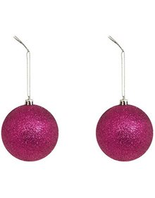 Χριστουγεννιάτικες Μπάλες (10cm) | Σετ 2 Τεμ. - Φούξια Glitter - 53136-5 V. Christakopoulos Χριστουγεννιάτικες Μπάλες