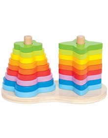 Ξυλινη Διπλη Πυραμιδα Hape Rainbow Stacker - E0406 Hape Παιχνίδια Δραστηριοτήτων