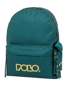 Polo Σακίδιο Πλάτης Original Double Scarf Πετρόλ/Χρυσό - 9012355876 Polo Τσάντες Γυμνασίου | Λυκείου