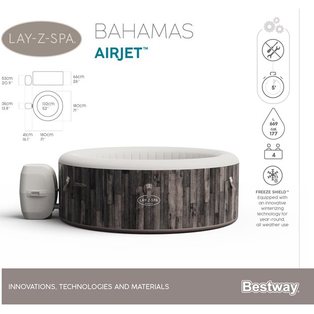 Φουσκωτο Bestway Lay-Z Spa Bahamas AirJet 2-4 Ατομων - 60005