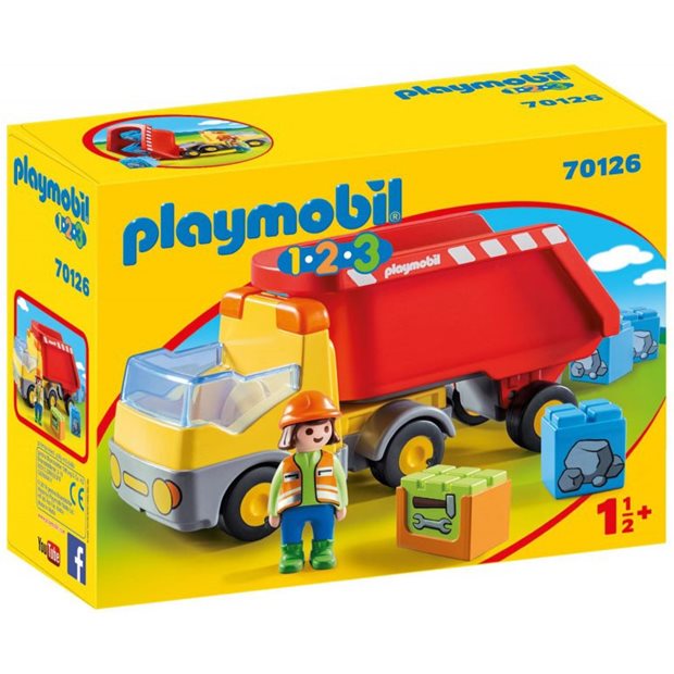 Playmobil 1.2.3 Ανατρεπόμενο Φορτηγό Με Εργάτη - 70126
