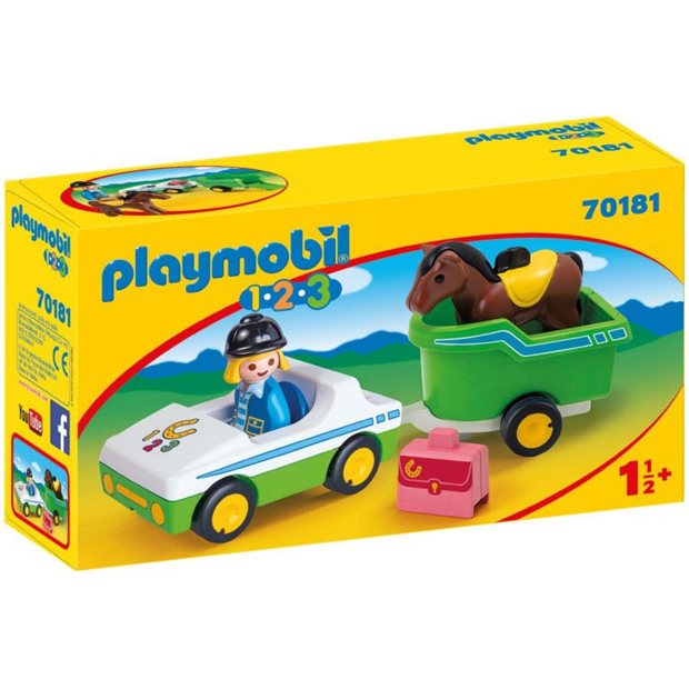 Playmobil 1.2.3 Όχημα Με Τρέιλερ Μεταφοράς Αλόγου - 70181