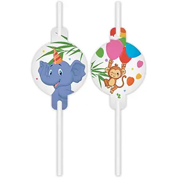 Καλαμάκια Ροφήματος Jungle Balloons (4τμχ - Χάρτινα) | Procos - 093789