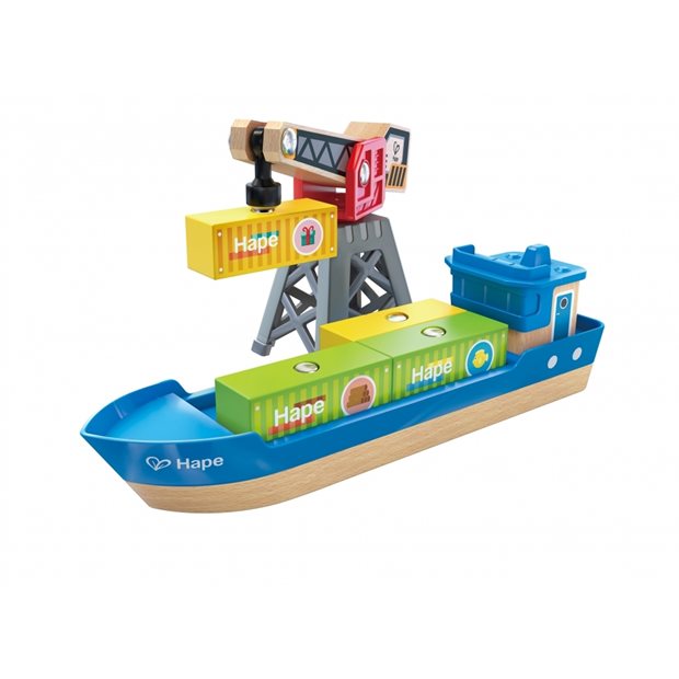 Hape Railway Ξύλινο Cargo Πλοίο & Γερανός - E3792A