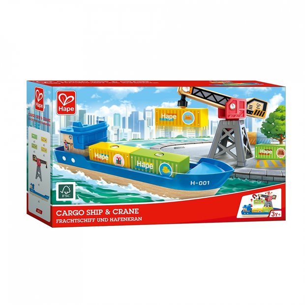 Hape Railway Ξύλινο Cargo Πλοίο & Γερανός - E3792A