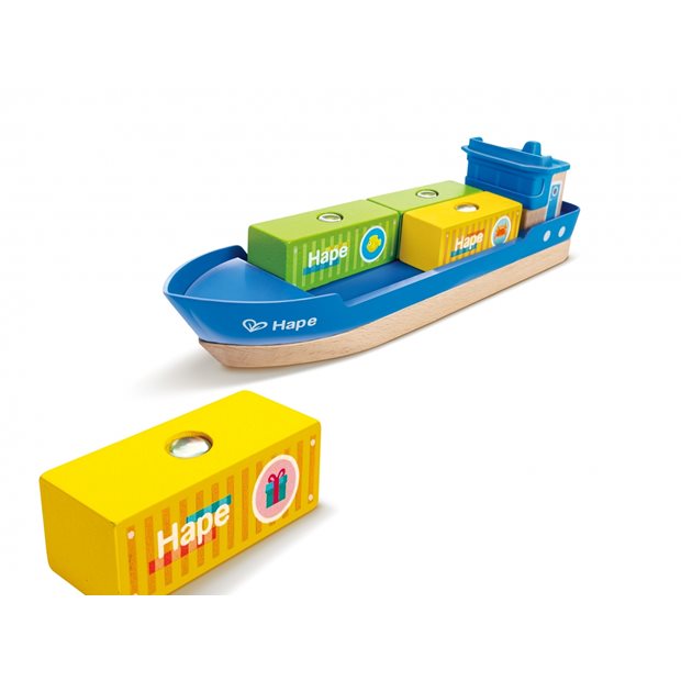 Hape Railway Ξύλινο Cargo Πλοίο & Γερανός - E3792A
