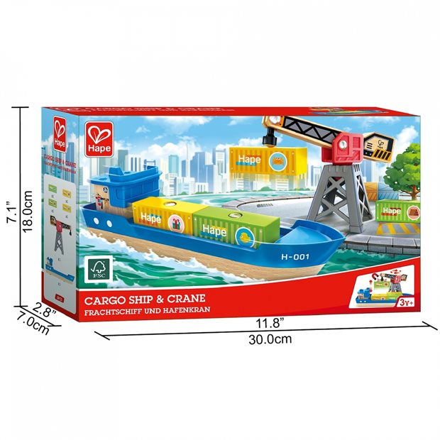Hape Railway Ξύλινο Cargo Πλοίο & Γερανός - E3792A