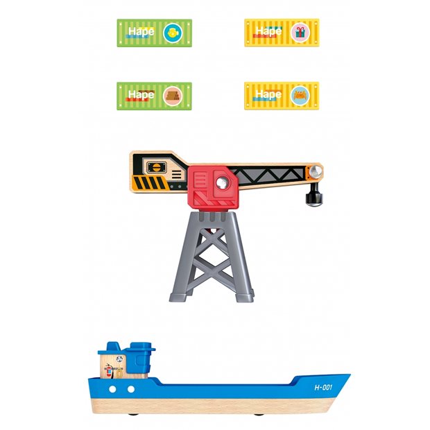 Hape Railway Ξύλινο Cargo Πλοίο & Γερανός - E3792A