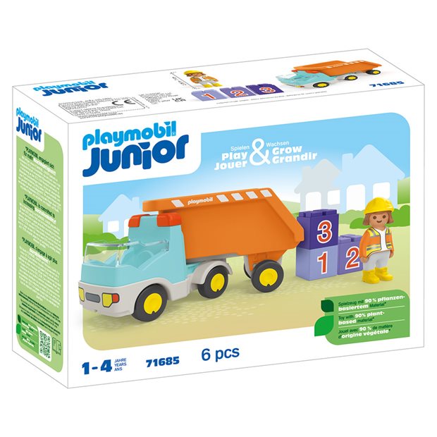 Playmobil Junior Ανατρεπόμενο Φορτηγό Με Εργάτη - 71685