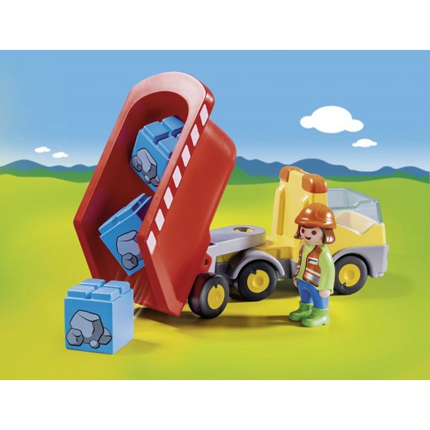 Playmobil 1.2.3 Ανατρεπόμενο Φορτηγό Με Εργάτη - 70126