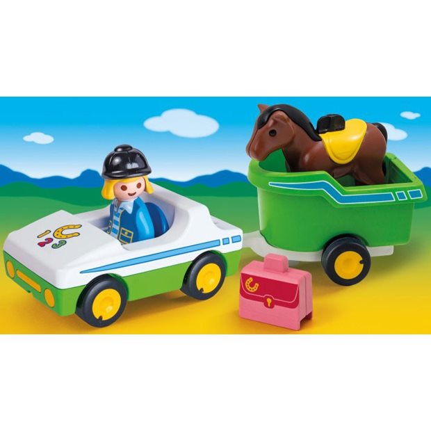 Playmobil 1.2.3 Όχημα Με Τρέιλερ Μεταφοράς Αλόγου - 70181