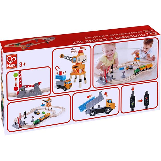 Ξυλινος Σιδηροδρομος Σετ Hape Railway Crossing & Crane - E3732A