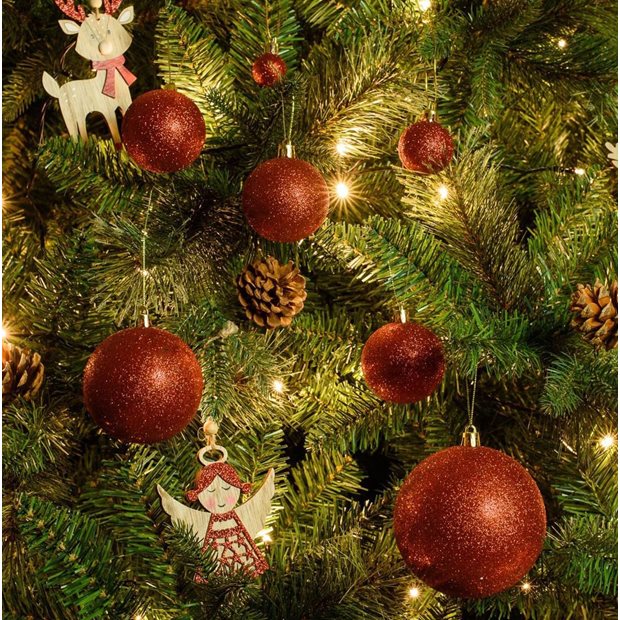 Χριστουγεννιάτικες Μπάλες Σετ 6Τμχ Με Γκλίτερ 4εκ Κόκκινες - 53182-1