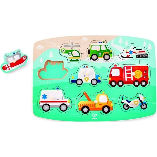 Ξυλινο Παζλ Οχηματα Hape Happy Puzzles Emergency Peg - E1406A